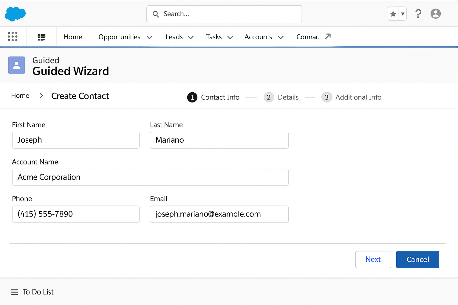 Guided wizard screens
